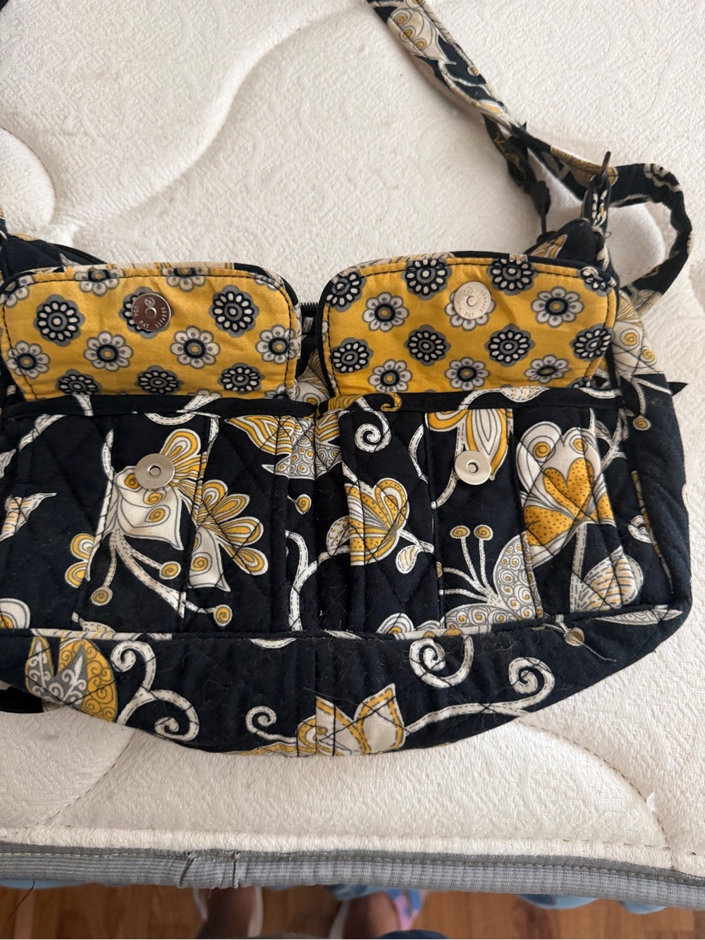 Vera Bradley Quilted Floral Crossbody Bag in Black and Yellow